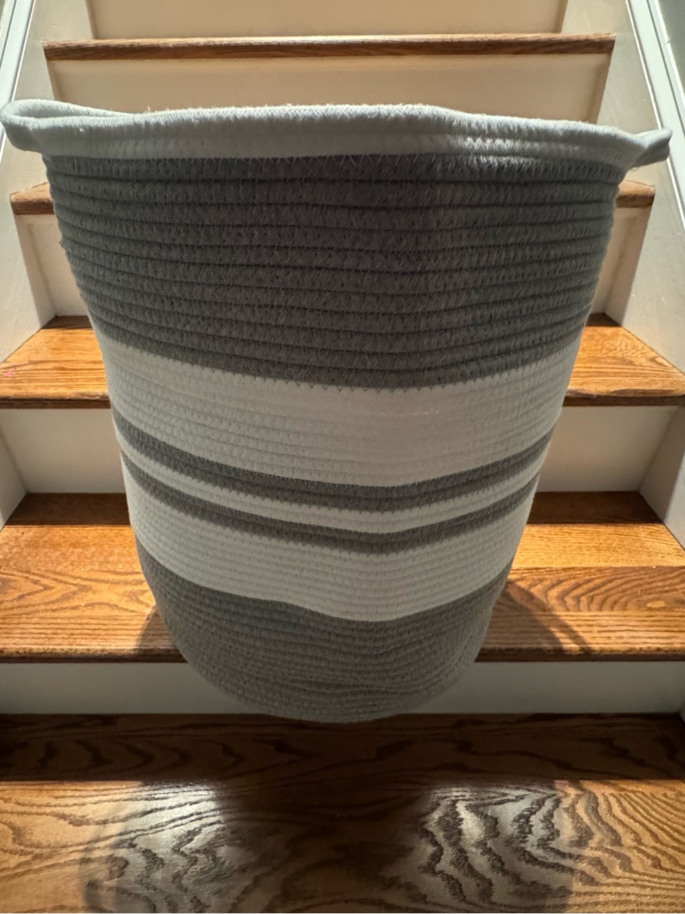 Gray & white braided collapsible storage basket